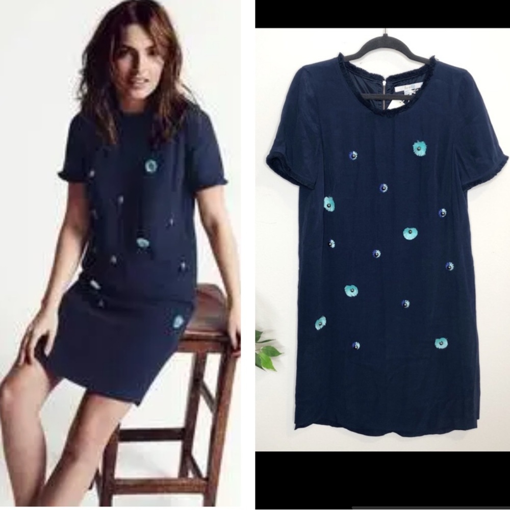 Boden Shift Short Sleeve Shift Dress Tassel Appliqué Size 6 Boho Chic NEW